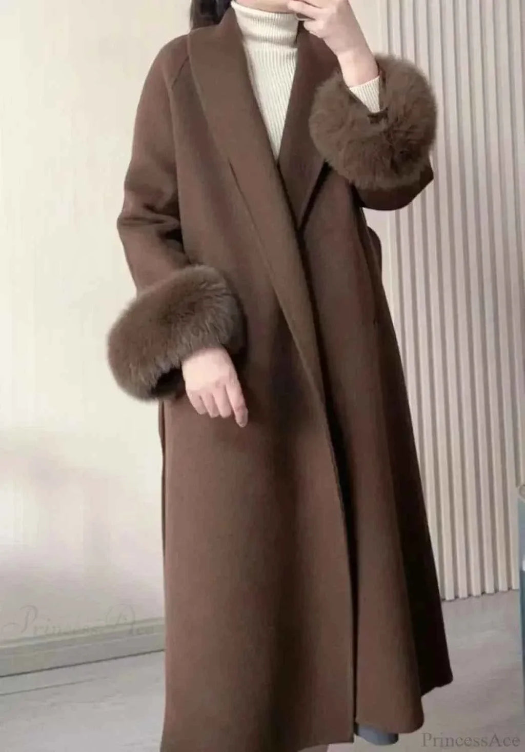 Longline Open-Front Brushed Coat with a Deep V Neckline