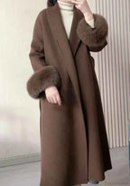Longline Open-Front Brushed Coat with a Deep V Neckline