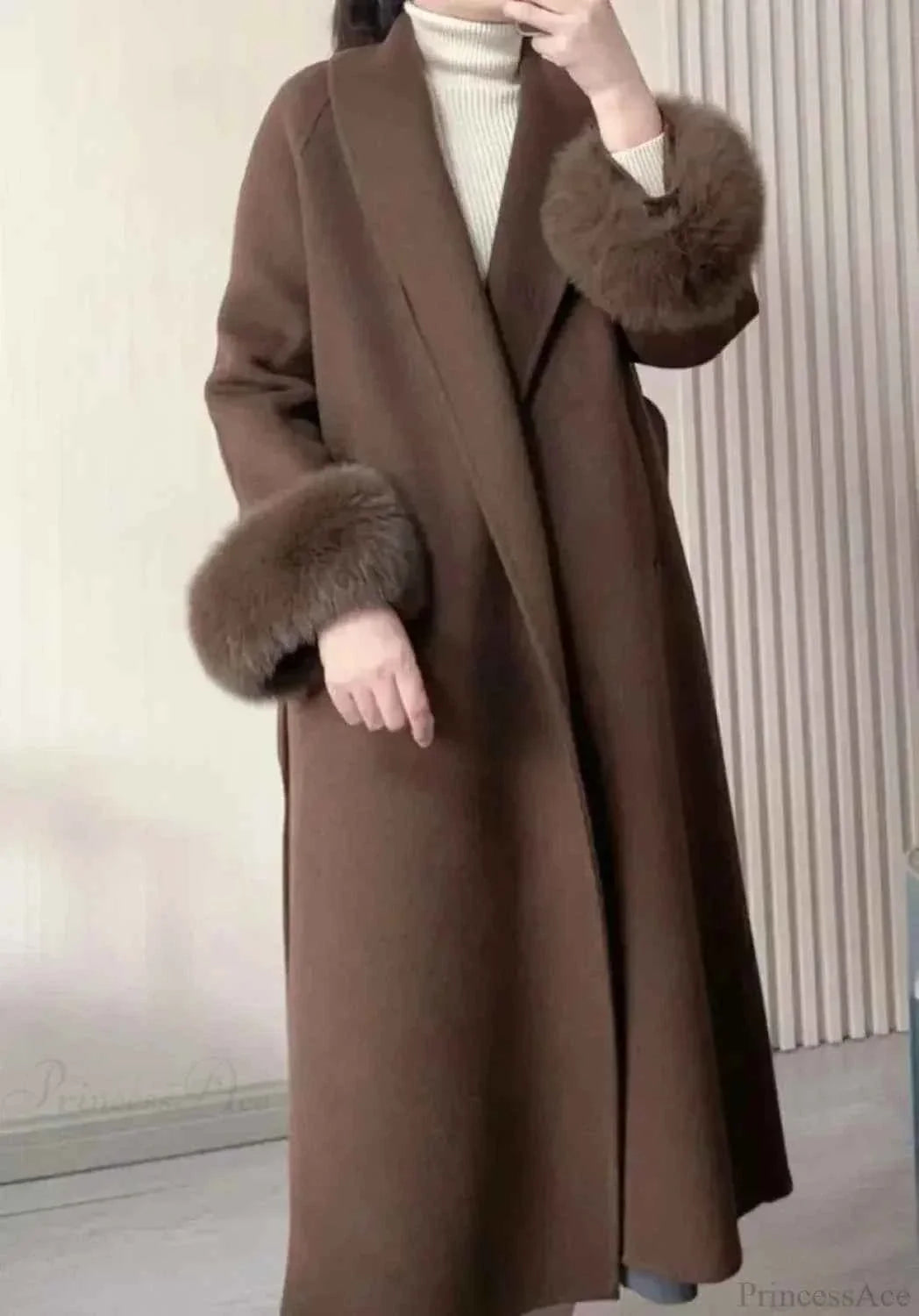 Longline Open-Front Brushed Coat with a Deep V Neckline