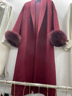 Longline Open-Front Brushed Coat with a Deep V Neckline