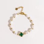 Emerald-Look Cloverleaf and Pearl Bracelet