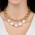 Vintage-Style Chained Gold-Tone Pearl Necklace