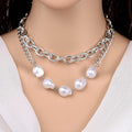 Vintage-Style Chained Silver-Tone Pearl Necklace