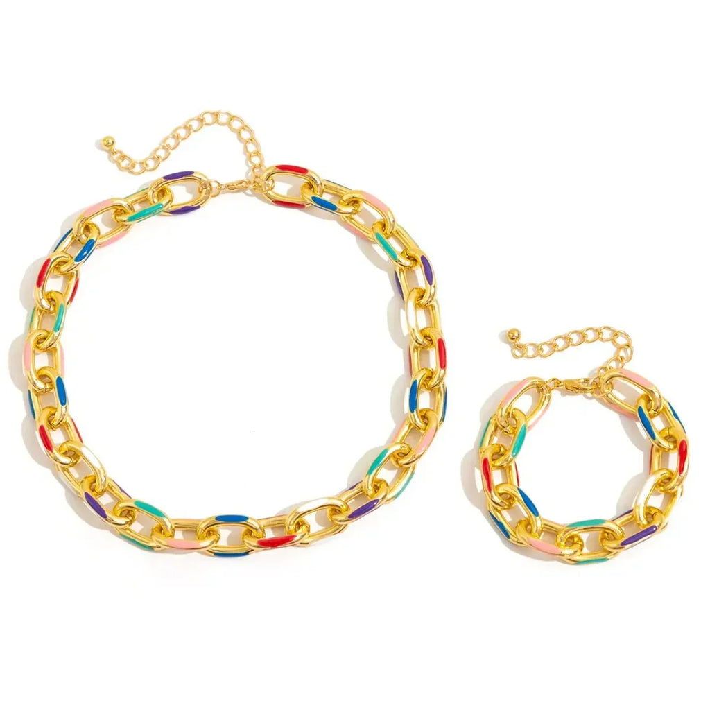 Kleurrijke set van schakelarmband en ketting