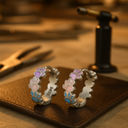 Colourful Paw Hoop Earrings in Sterling Silver