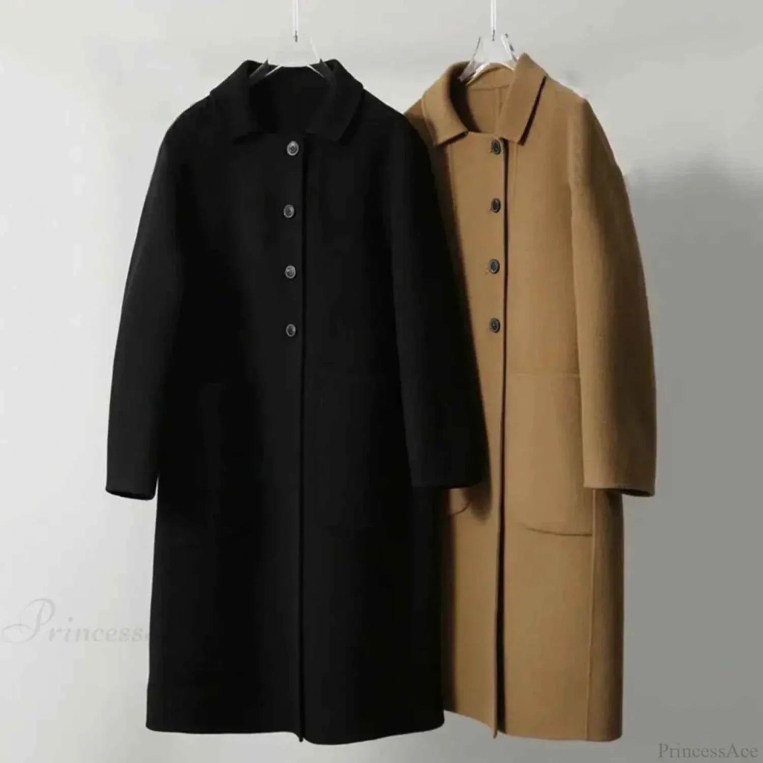 Single-Breasted Longline Coat with a Turn-Down Lapel Collar