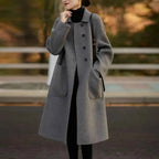 Single-Breasted Longline Coat with a Turn-Down Lapel Collar