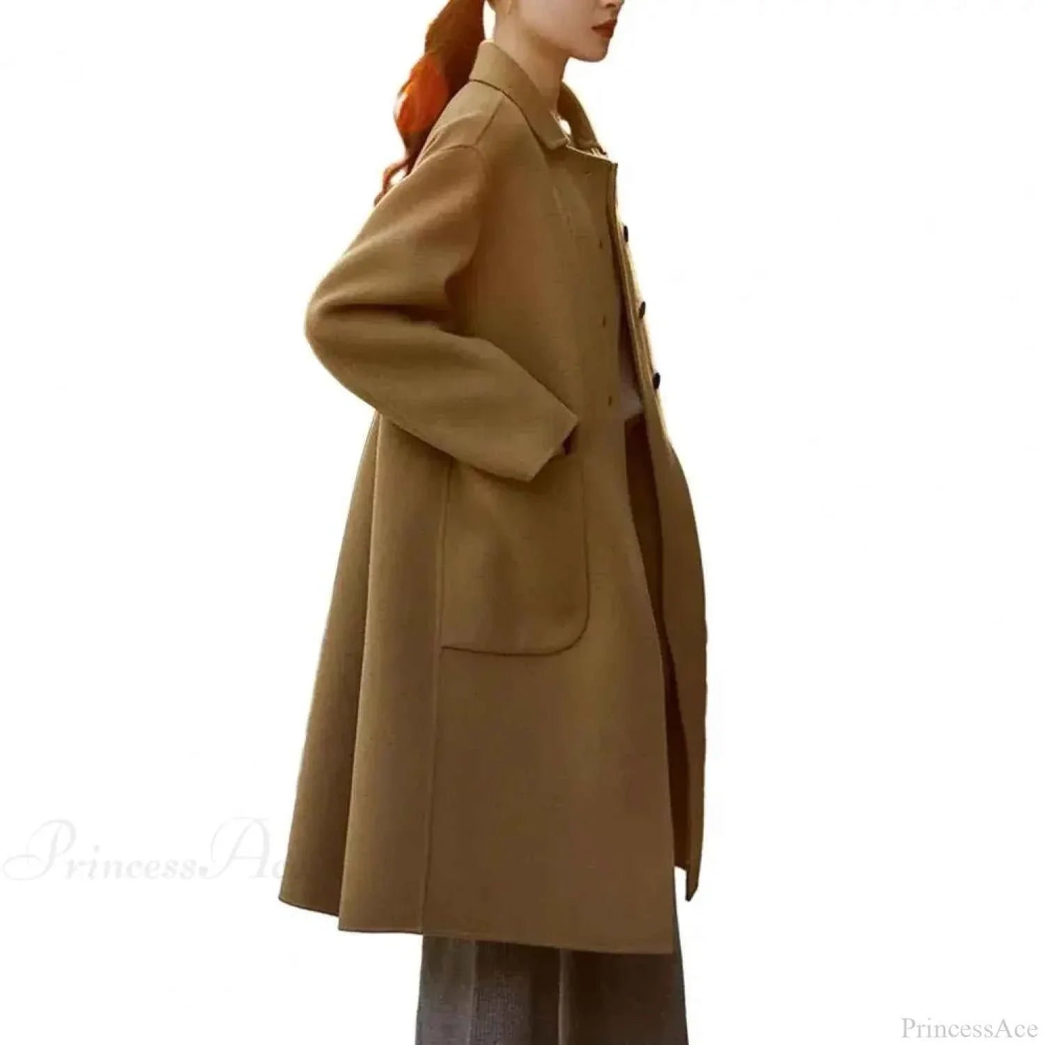 Single-Breasted Longline Coat with a Turn-Down Lapel Collar
