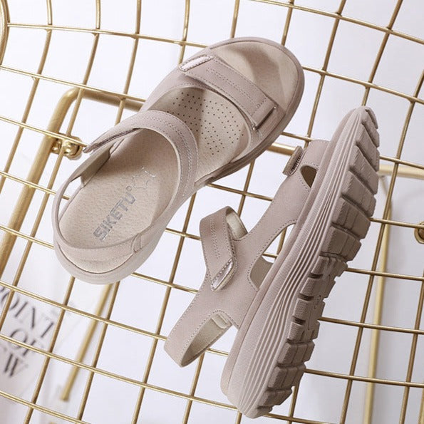 Women's Dual Strap Flat Sandals with Textured Sole
