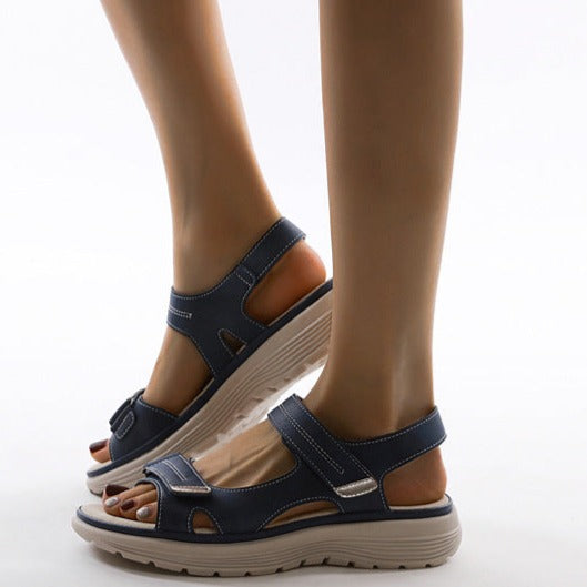 Women's Dual Strap Flat Sandals with Textured Sole
