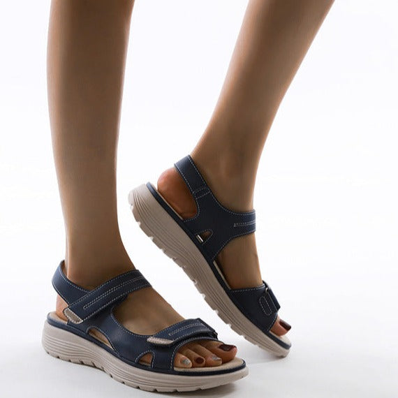 Women's Dual Strap Flat Sandals with Textured Sole
