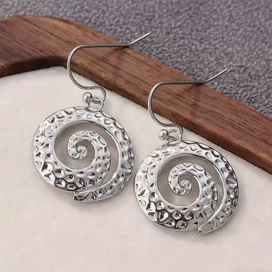 Hammered Silver-Tone Spiral Drop Earrings