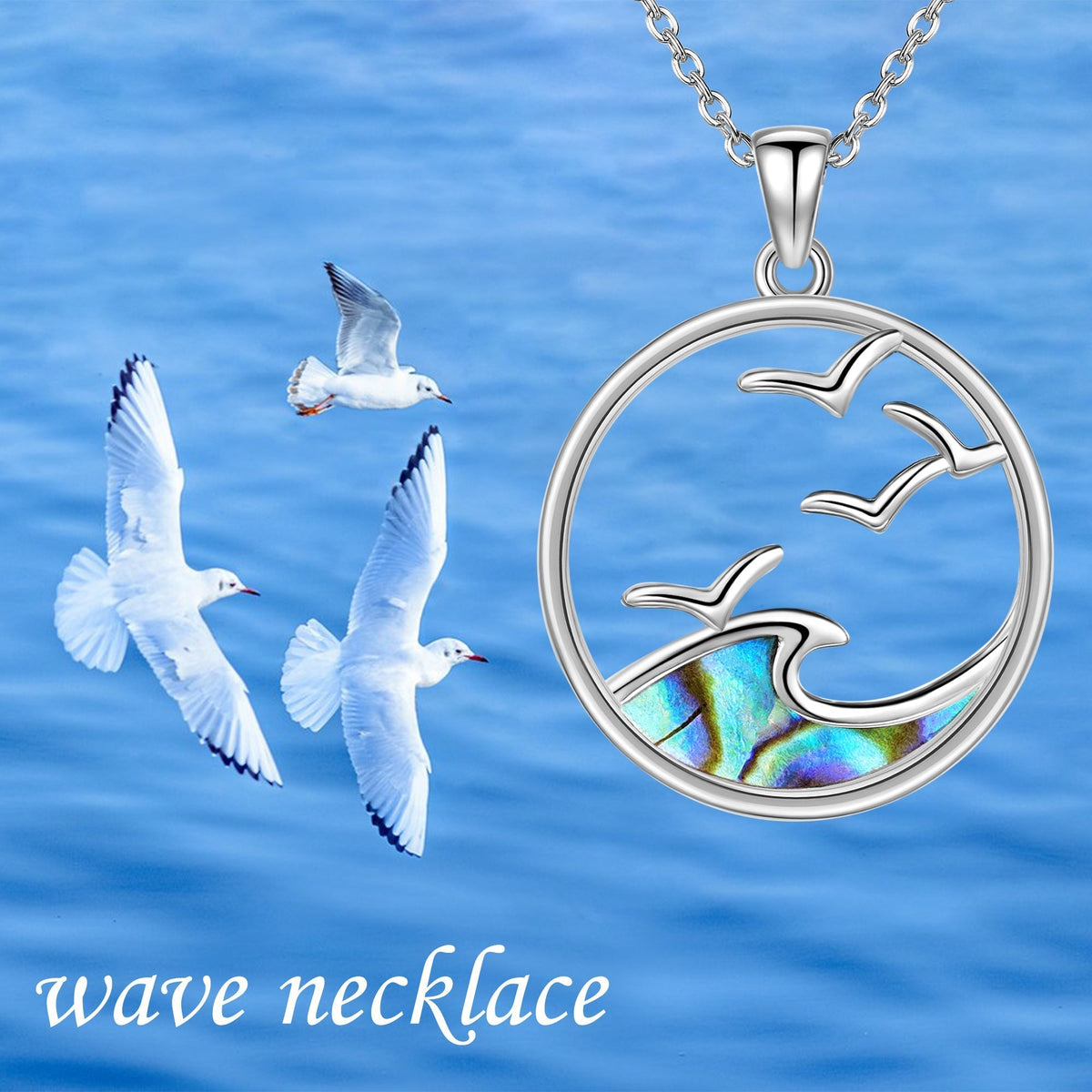 Silver-Tone Seagull and Wave Pendant Necklace