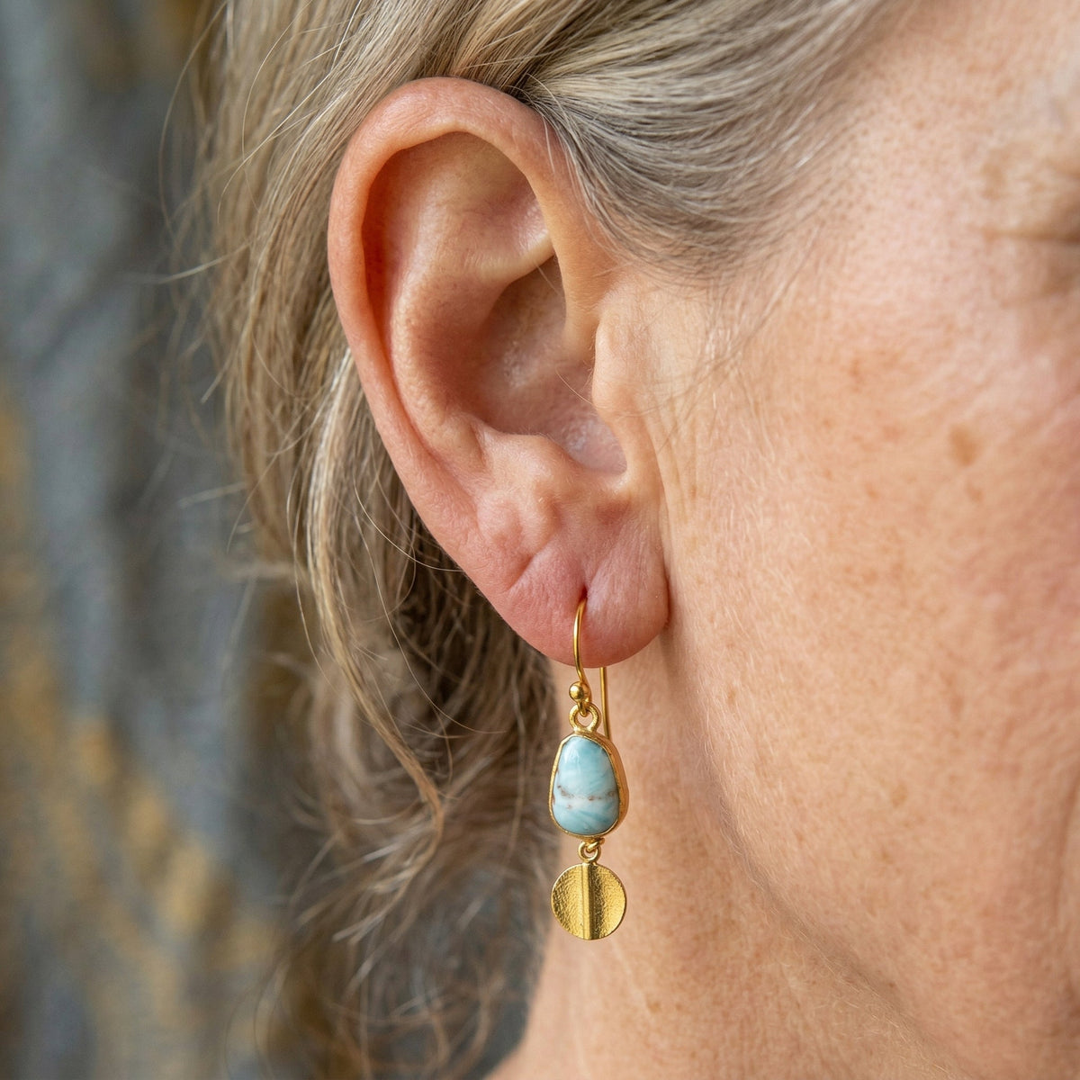 Vintage-Style Copper-Tone Turquoise Roman Art Drop Earrings