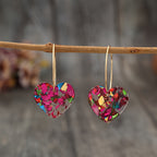 Vintage Resin Glitter Heart Pendant Earrings