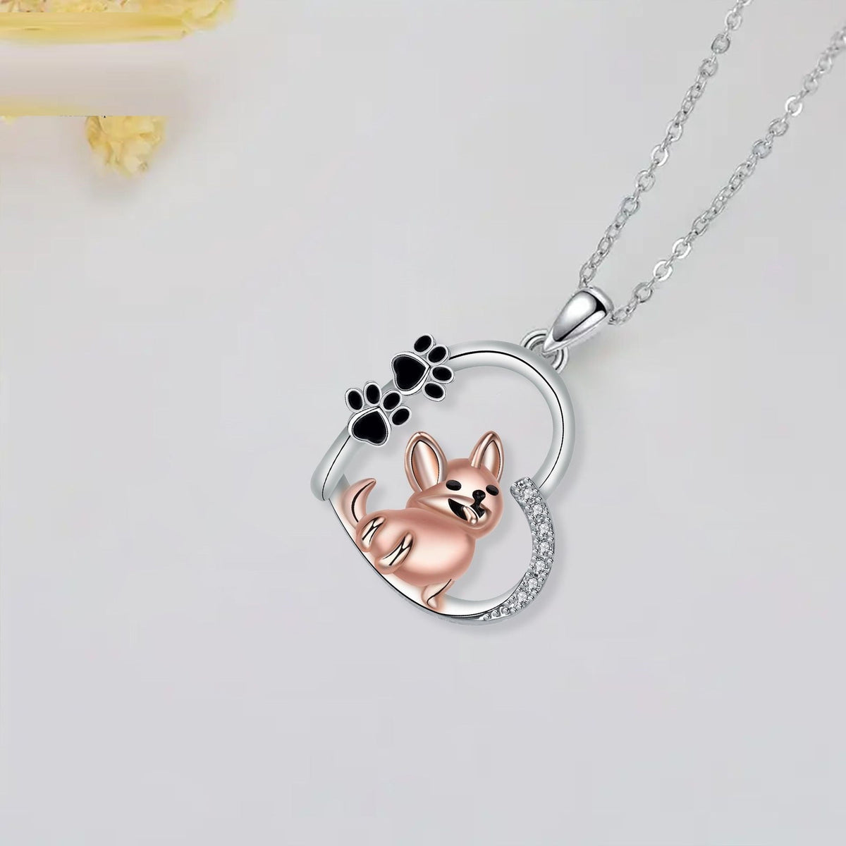 Rose Gold-Tone Heart Dog Pendant Necklace
