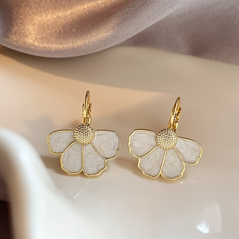 Four-Petal Flower Enamel Drop Earrings