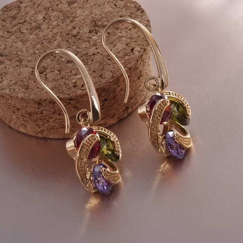 Vintage Colourful Zirconia Pendant Earrings