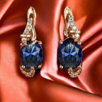 Midnight-Blue Oval Stone Leverback Earrings in Gold Tone
