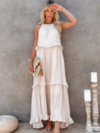 Sleeveless Halter Tiered Ruffle Maxi Dress