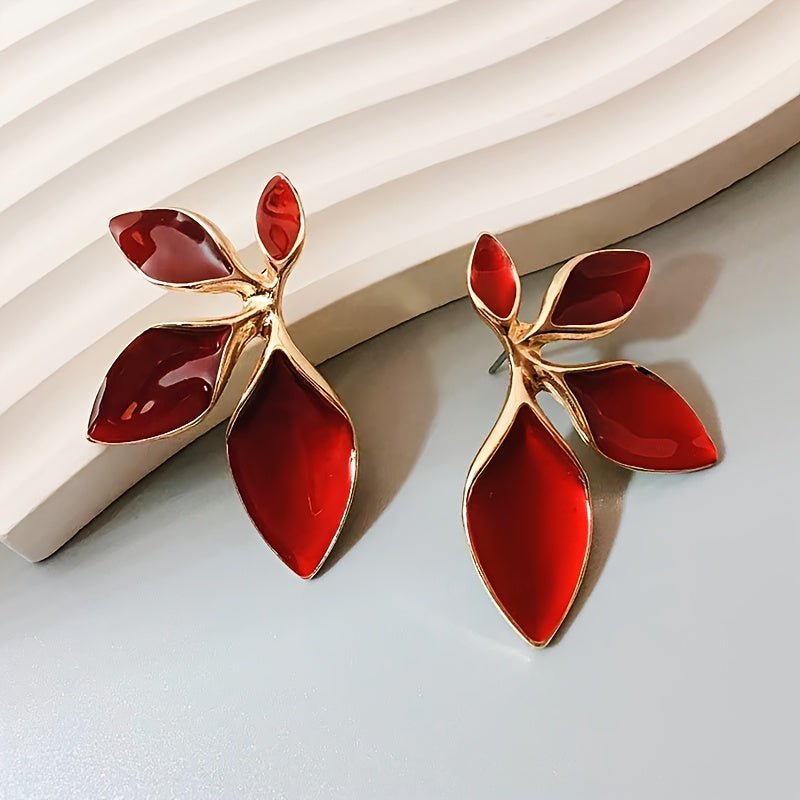 Vintage-Style Leaf Statement Earrings with Gold-Tone Finish