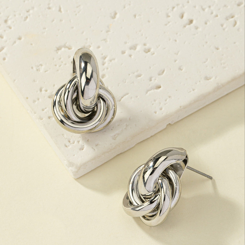 Silver-Plated Geometric Interlocking Hoop Earrings