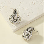 Silver-Plated Geometric Interlocking Hoop Earrings