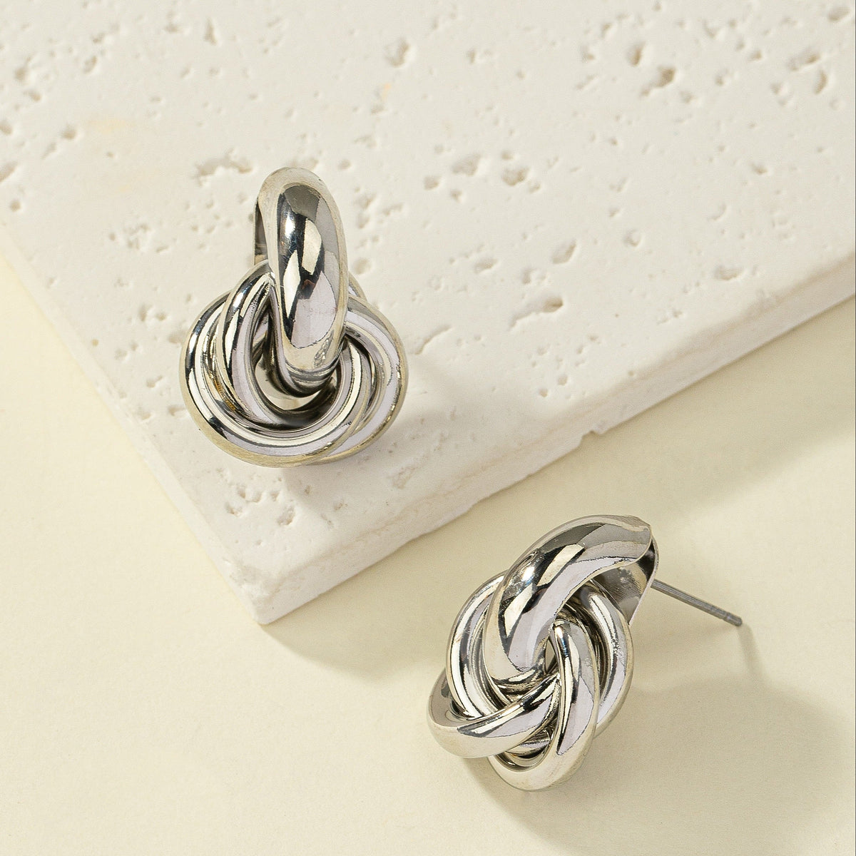 Silver-Plated Geometric Interlocking Hoop Earrings