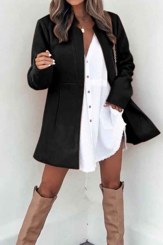 Longline Cotton Coat with a Stand Collar and Slim Cut