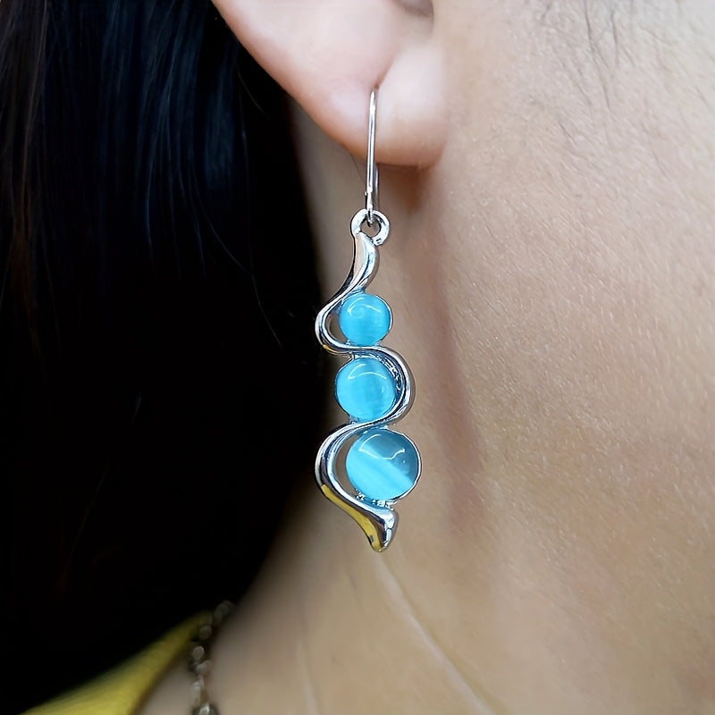 Moonstone Silver-Plated Spiral Drop Earrings