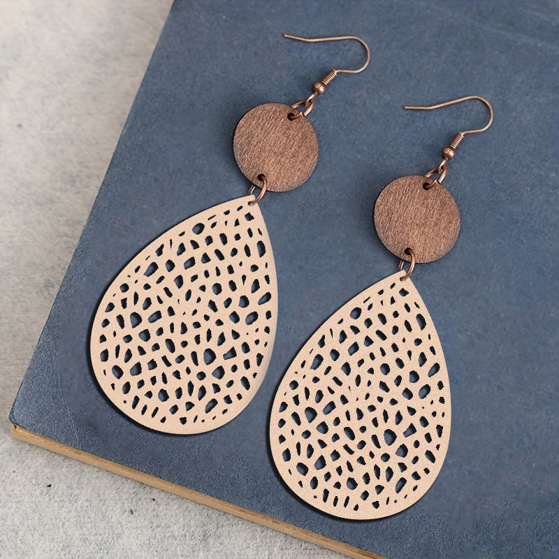 Vintage Hollow Faux Leather Drop Earrings