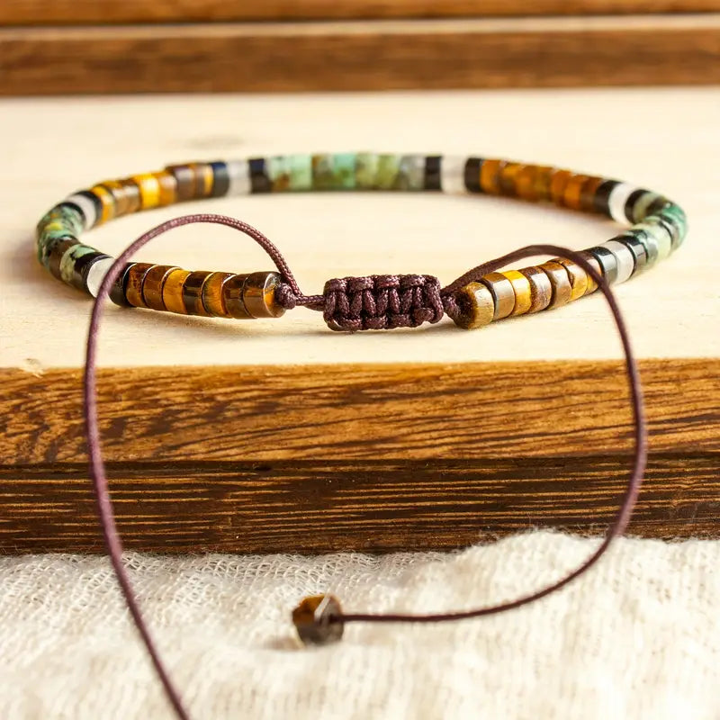 Mixed Stone Bracelet in Green, Brown and Black Tones