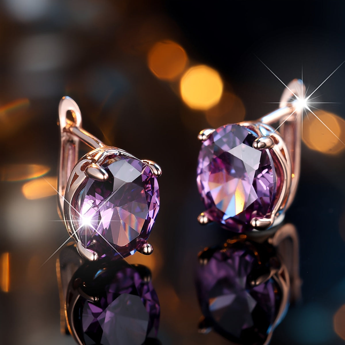 Boho Purple Cubic Zirconia Drop Earrings