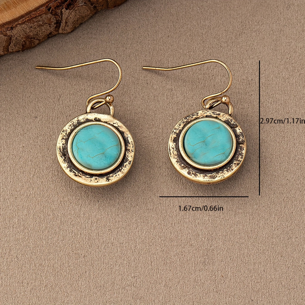 Bohemian Minimalist Round Turquoise Drop Earrings
