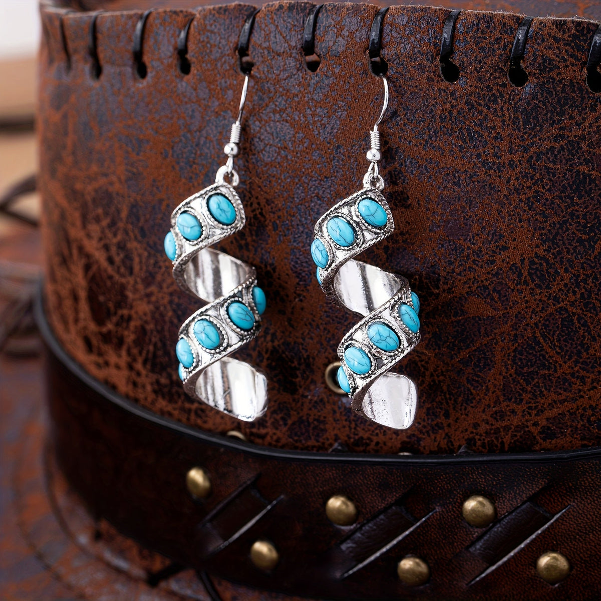 Bohemian Spiral Turquoise Inlay Pendant Earrings