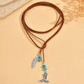 Vintage Bohemian Turquoise Feather Pendant Layered Necklace