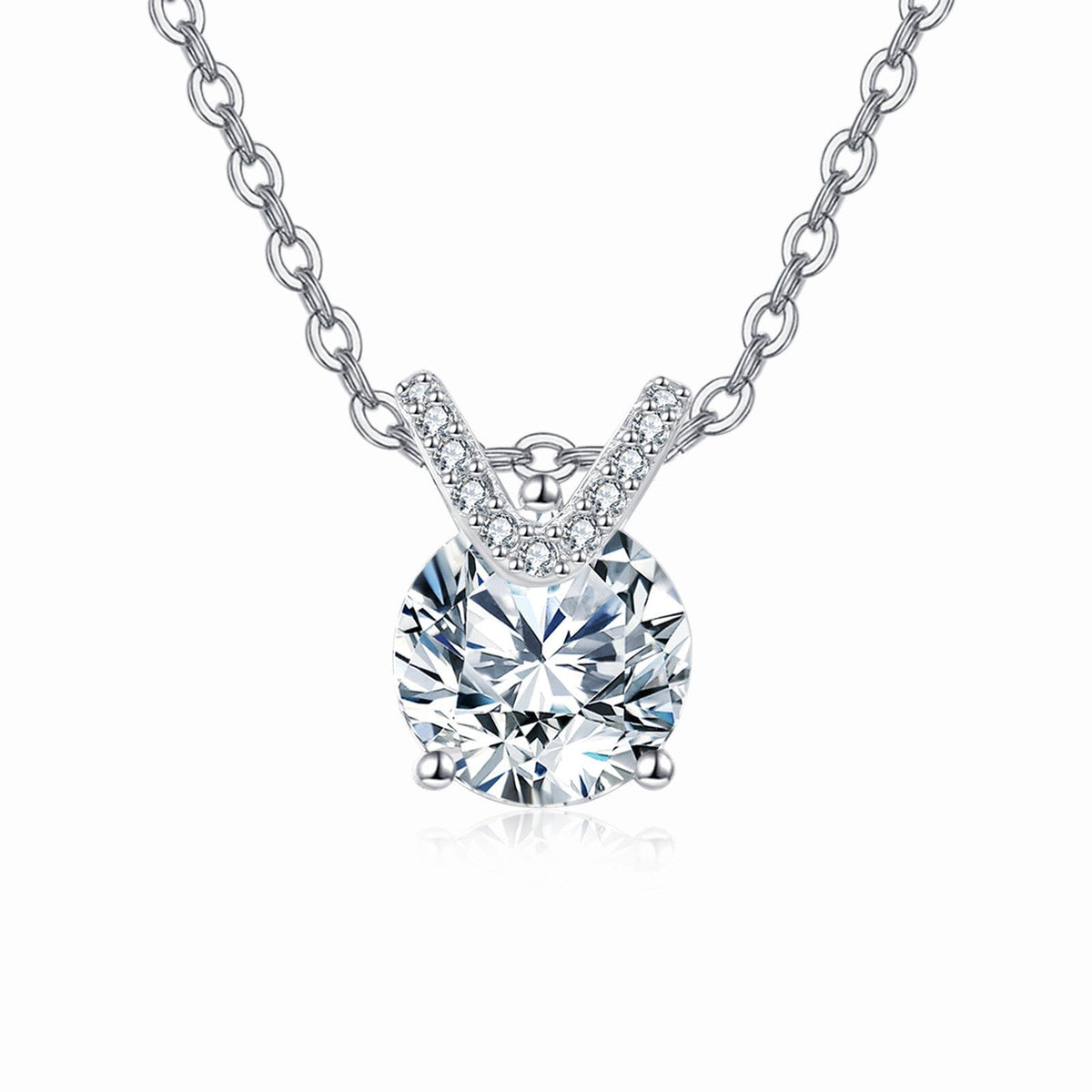 925 Sterling Silver Solitaire Moissanite Necklace with Silver Chain