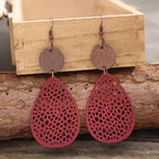 Vintage Hollow Faux Leather Drop Earrings
