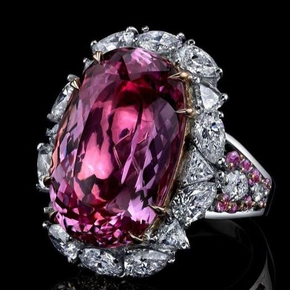 Vintage-Style Pink Bright Silver-Tone Ring