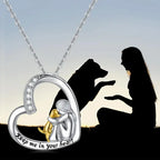 Silver-Tone Heart Necklace with Dog and Zirconia