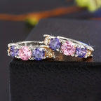 Vintage-Style Purple Zirconia Cluster Hoop Earrings