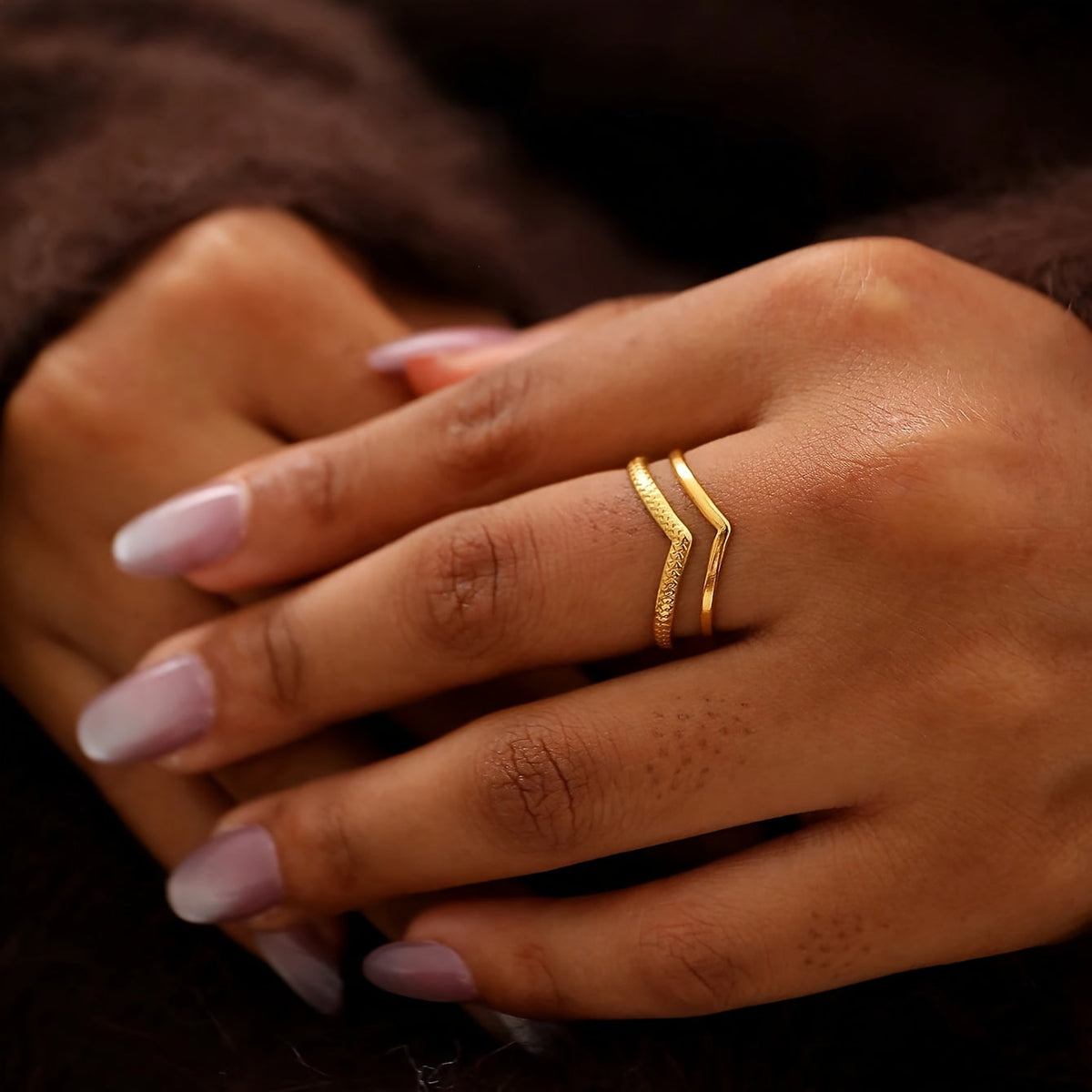 Adjustable Double-Layer V-Shaped Statement Ring
