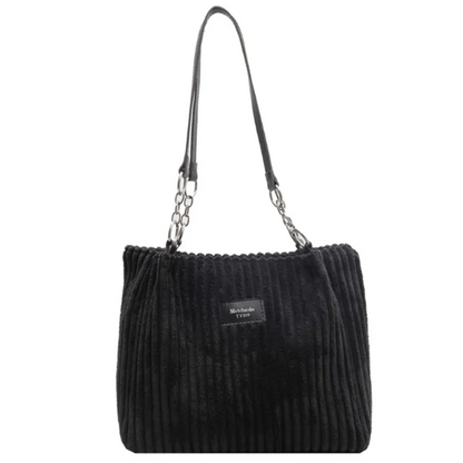 Corduroy Shoulder Tote Bag with Zip Closure