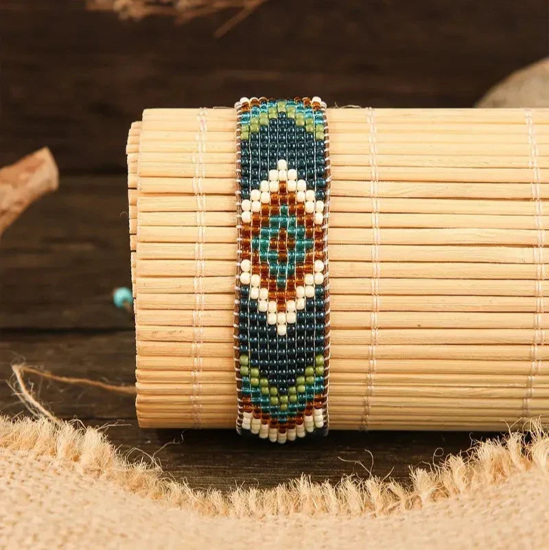Tribal Bead Bracelet in Brown, Beige and Turquoise