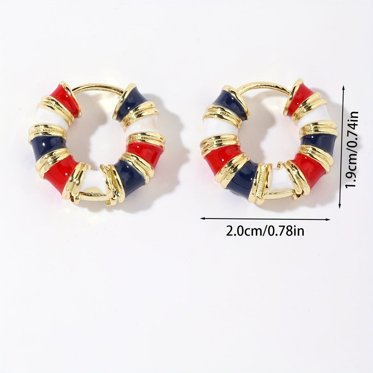 Vintage-Style Enamel Huggie Hoop Earrings with Gold-Tone Accents