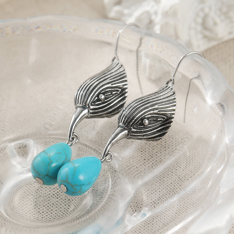 Vintage Silver-Tone Irregular Turquoise Drop Earrings