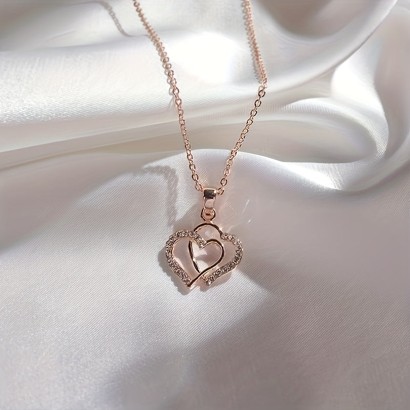 Irregular Double Heart Pendant Lariat Necklace