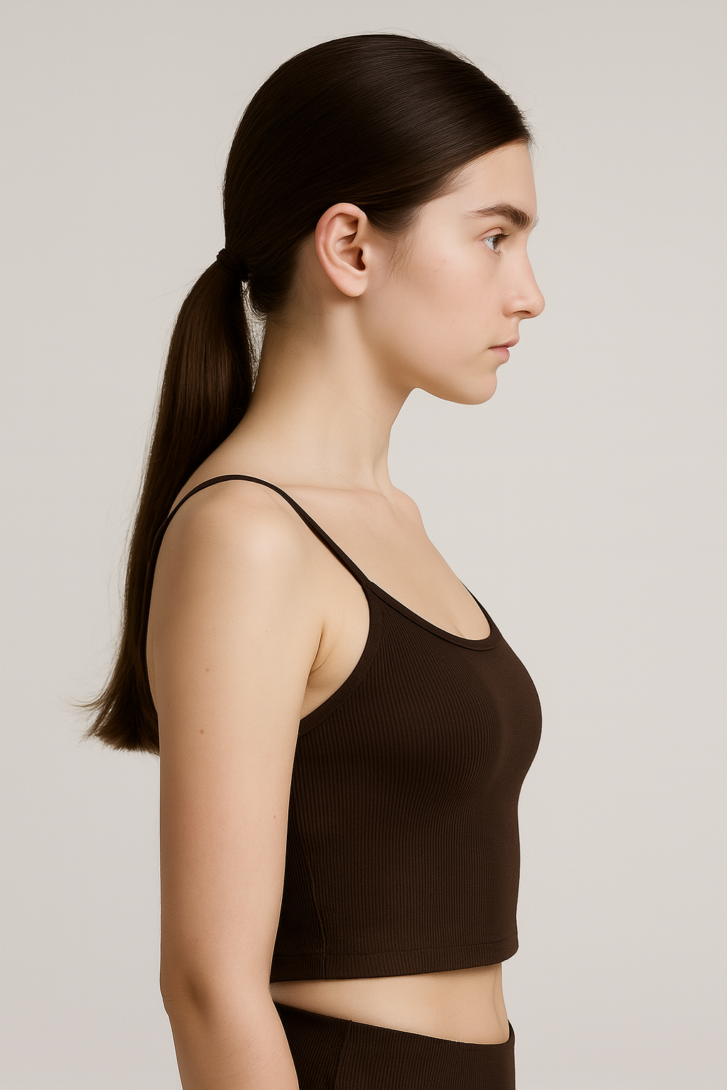 Geribbelde katoenen tanktop met spaghettibandjes en nauwe snit