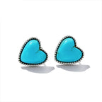 Boho Silver-Plated Turquoise Heart Earrings