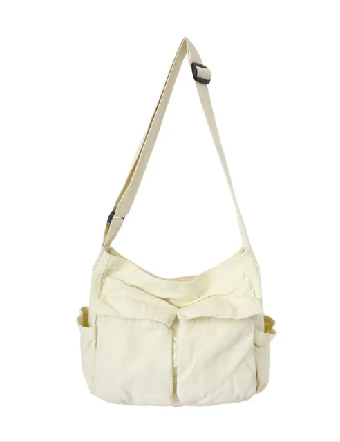 Retro Canvas Schoudertas met Ritsvakken